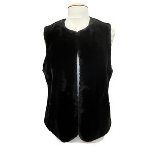 Kristen Blake Faux Fur Solid Black Vest Lined Size Medium